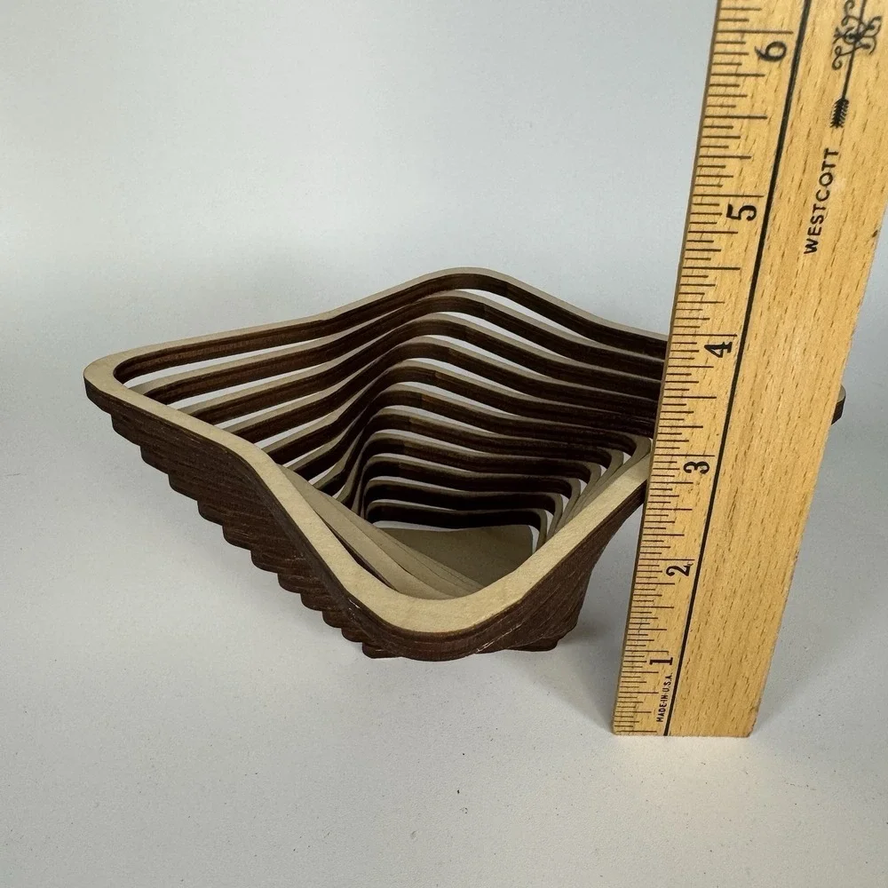 Baltic By Design Laser Cut Wooden Spiral Bowl Basket Maine USA‎ Square Scalloped
